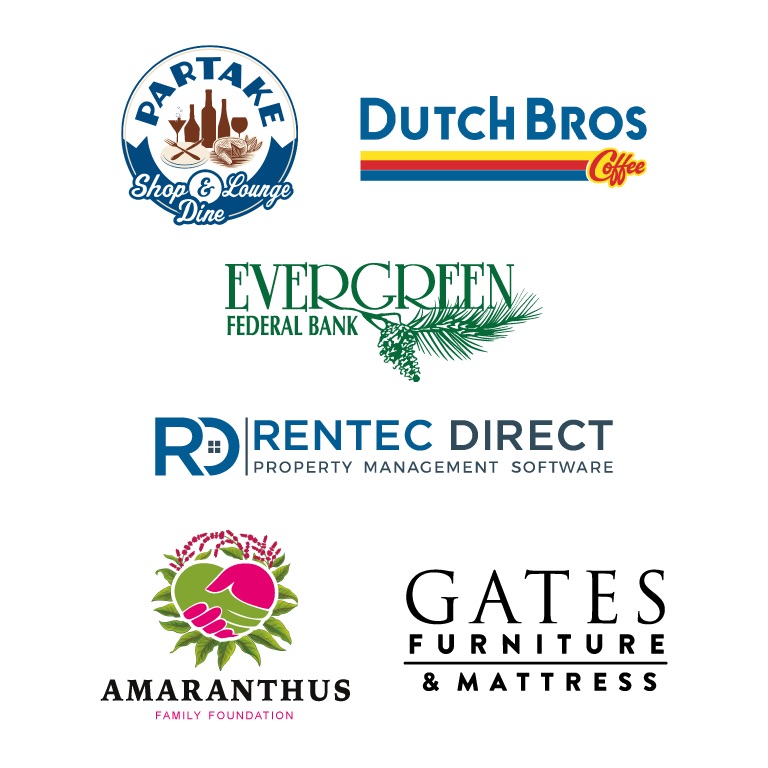 2025 featured sponsors: Partake, Dutch Bros Coffee, Evergreen Federal Bank, Rentec Direct, Amaranthus Family Foundation, and Gates Furniture & Mattress